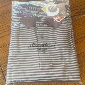 Eddie Bauer Bordeaux  and White Striped Polo XLT NIP